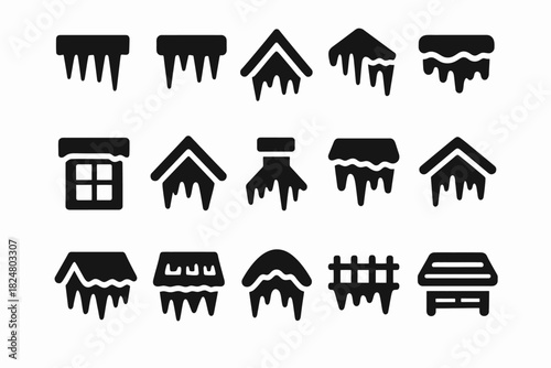 Silhouette icons of icicles on roofs and structures