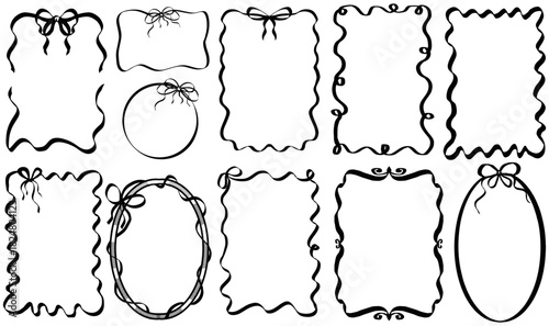 Set of Different Shaped Black Frames with Bows