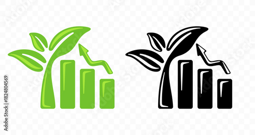 Growth chart, arrow and plant sprout, graphic design. Finance, financial, business, investment and profit, vector design and illustration