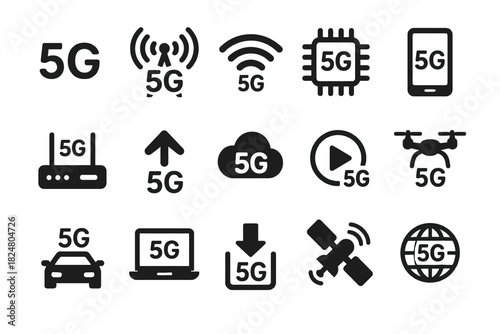 5g technology icons: connectivity symbols for devices and networks