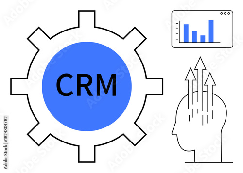 CRM concept. CRM improves customer relationship management through data visualization and business growth. CRM facilitates insights-driven decision-making. Suitable for marketing, analytics
