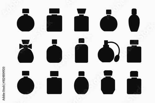 Set of various perfume bottle silhouettes in diverse shapes and designs