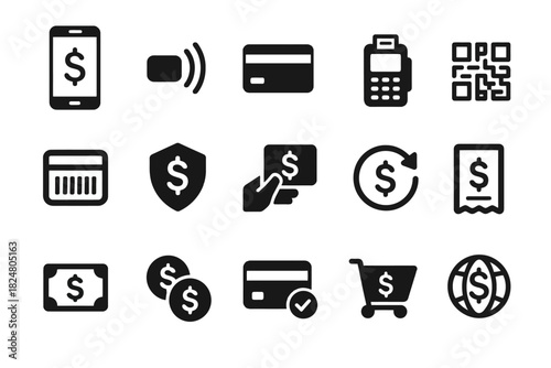 Mobile payment and financial technology icons collection