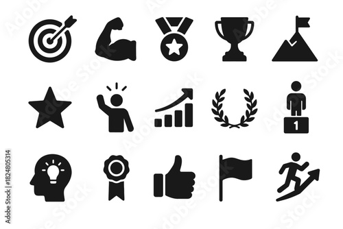 Achievement icons collection: success, goals, and motivation symbols