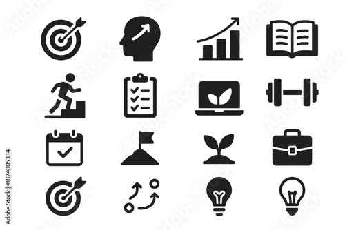 Icons of growth: agriculture, business, and personal development symbols