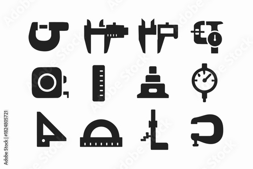 Silhouette icons of precision measuring tools collection