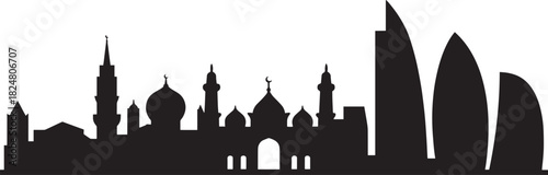 Baku city skyline silhouette vector illustration representing Azerbaijani capital on transparent background