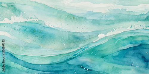 Ocean wave painted in watercolor, isolated on white background	