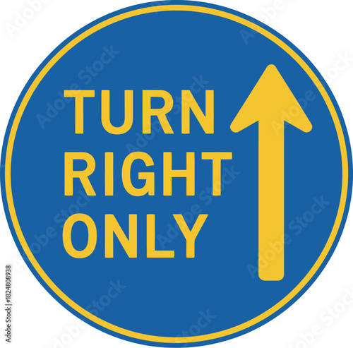 Turn right only sign traffic directional mandatory blue white arrow safety road
