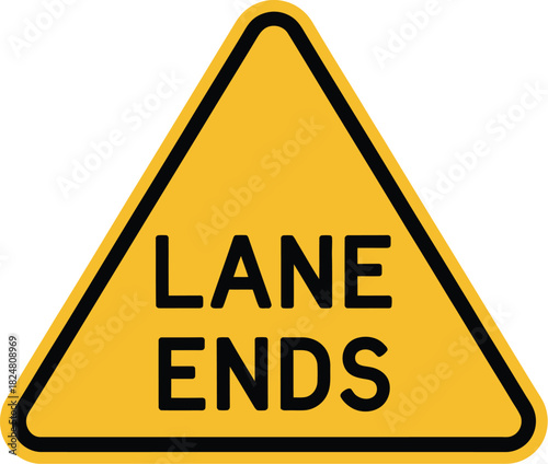 Lane ends road sign warning traffic ahead driving safety precaution symbol alert