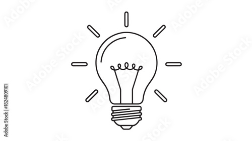 A simple line drawing depicts a light bulb with radiating lines symbolizing an idea