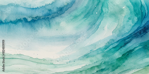 Ocean wave painted in watercolor, isolated on white background