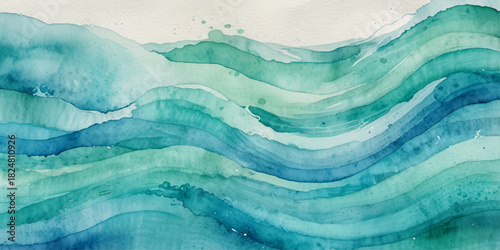 Ocean wave painted in watercolor, isolated on white background