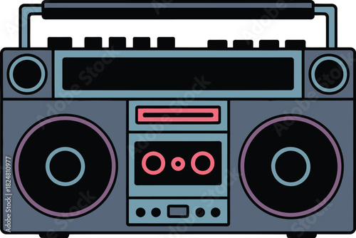 Vintage boombox illustration retro stereo music player portable audio device