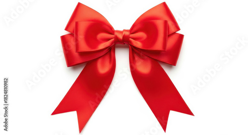 Perfect Red Satin Ribbon Bow Isolated on White Background