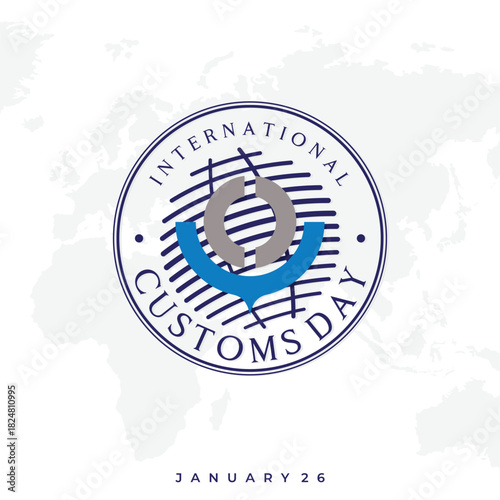 International Customs Day letter emblem with world customs symbol
