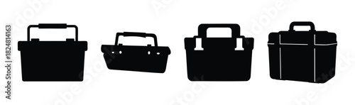 Utility storage containers, black silhouette vector icons
