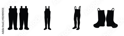 Fishing waders and rubber boots for outdoor water activities