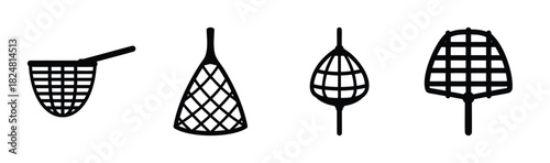 Various fishing and collection nets vector icon set for catch