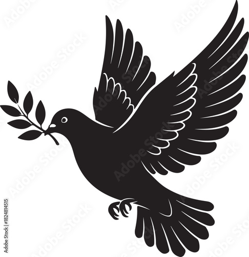 Elegant black silhouette of a dove in flight symbolizing peace harmony and freedom in a clean illustration