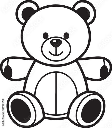 Simple black and white silhouette illustration of a cute teddy bear sitting upright
