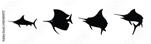 Marlin, swordfish, and sailfish silhouettes set, black icons