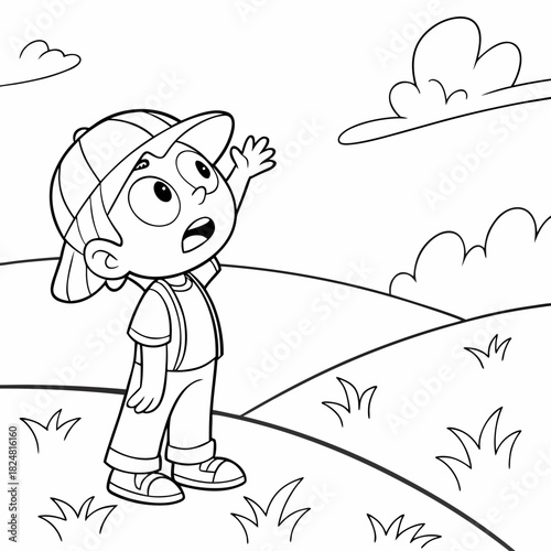 Curious Boy Turning Around coloring page for kids