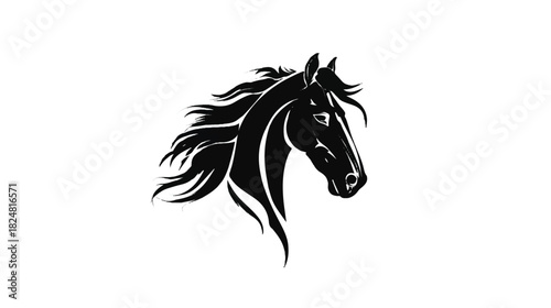 Elegant black horse head vector illustration isolated on white background
