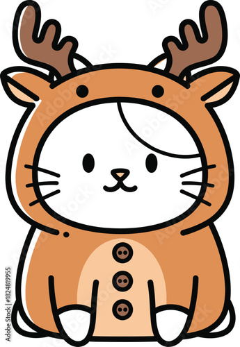 Cute cat wearing reindeer costume cartoon illustration for christmas holiday