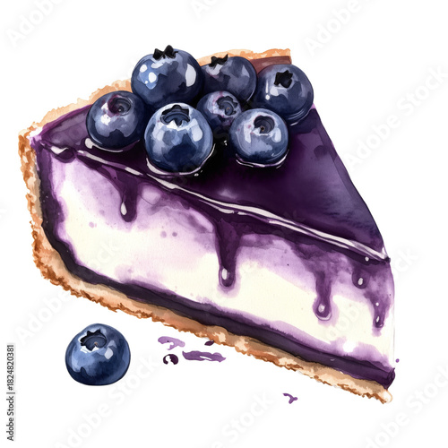 Enjoying a Slice of Blueberry Cheesecake Topped With Fresh Blueberries on a W...