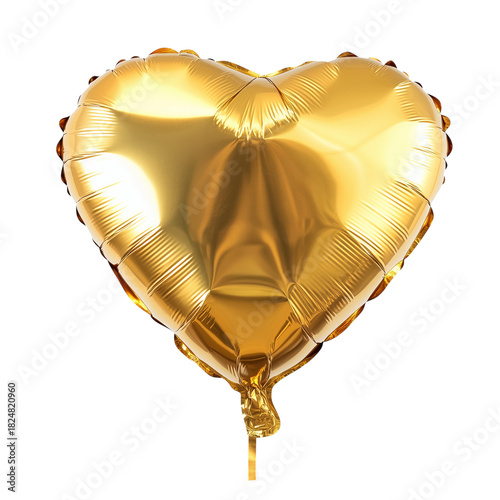 Gold Heart-Shaped Balloon Floating Elegantly Against a White Background