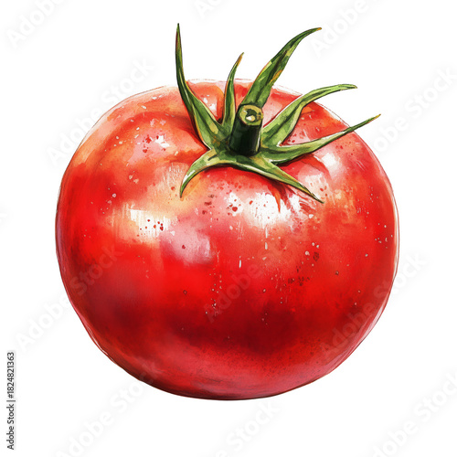 Bright Red Tomato With Green Leaves on Top, Perfect for Fresh Salads or Cooking