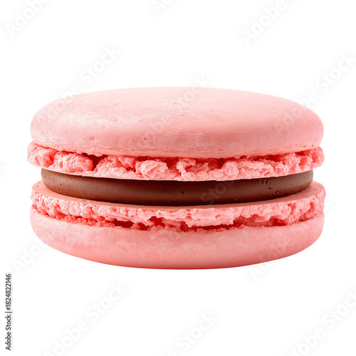 Sweet Pink Macaron With Creamy Filling Displayed on a White Background