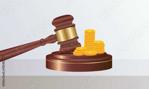 Judge’s Hammer with Coins Vector Illustration. Legal and Financial Justice Vector Illustration.