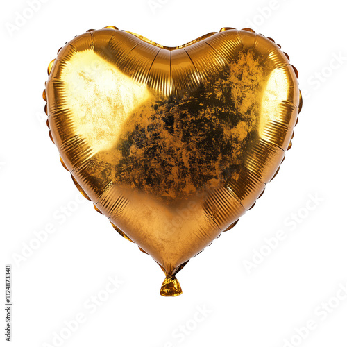 Golden Heart-Shaped Balloon Floating Against a White Background for Celebrati...