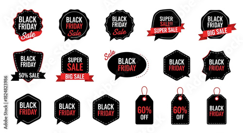 Collection of Black Friday sale badges and price tags, perfect for promoting discounts and special offers