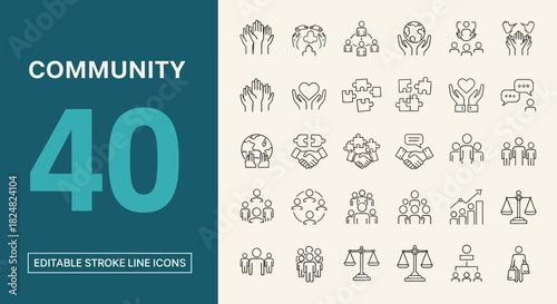 Diverse Community Connection and Unity Vector Icon Set