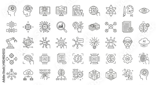 AI Technology & Neural Network Vector Icon Set Machine Learning & Data Science Visuals