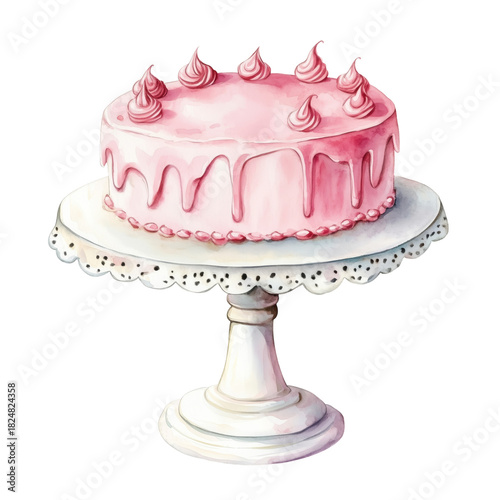 Delicious Pink Cake With Frosting on a Decorative Cake Stand in a Bright Setting