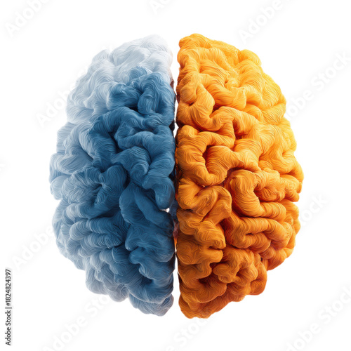 A brain with blue and orange swirls