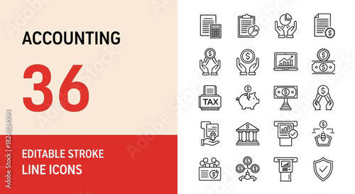 Editable Line Icons for Accounting A Comprehensive Set of 36 Symbols for Financial Management and Analysis