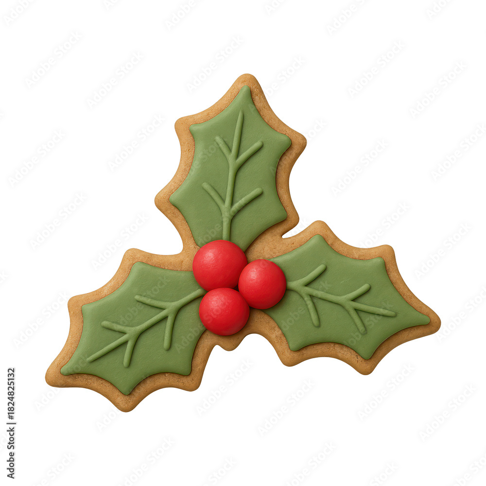Fototapeta premium PNG Festive holly cookie illustration