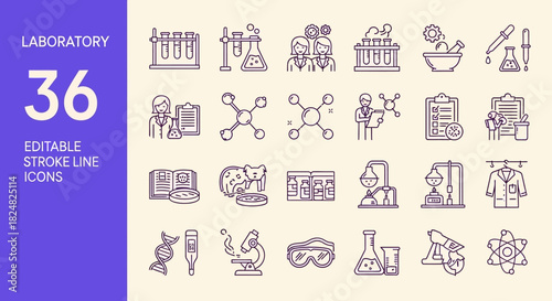 Laboratory Icons 36 Editable Stroke Line Illustrations for Science and Research