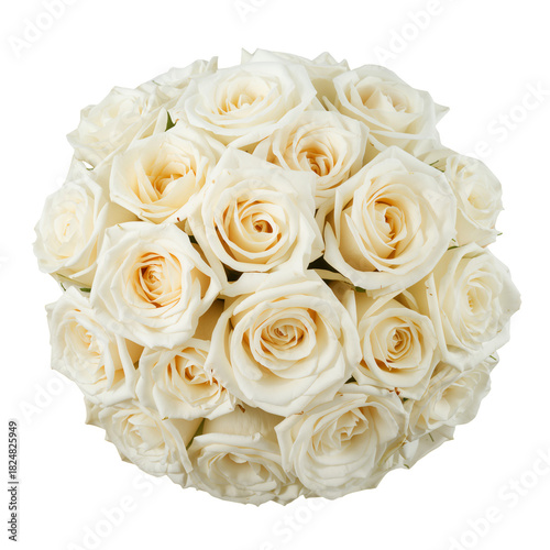 Beautiful Arrangement of White Roses in a Round Bouquet for Celebrations or S...