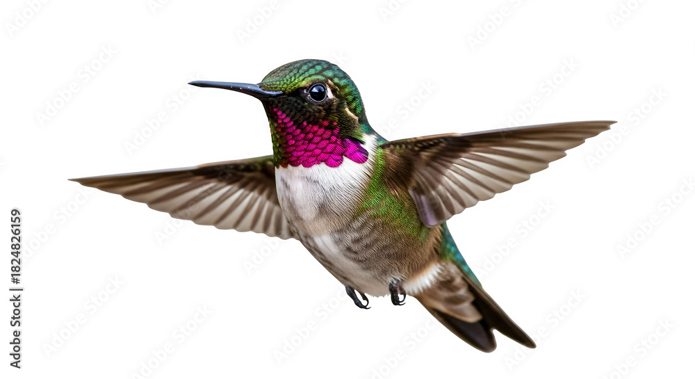 Fototapeta premium Hummingbird in Flight A Close-Up View of a Beautiful Bird with Detailed Plumage