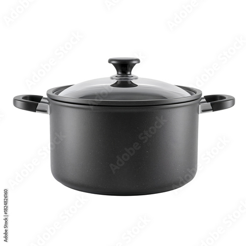 Large Black Cooking Pot With Lid on a Plain White Background for Kitchen Use