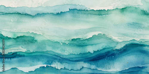 Ocean wave painted in watercolor, isolated on white background