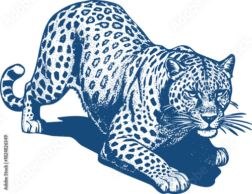 Blue Leopard Crouching Ready To Pounce Illustration big cat feline