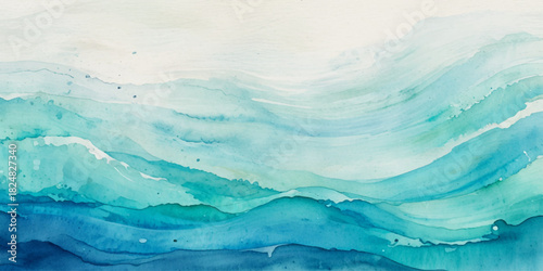 Ocean wave painted in watercolor, isolated on white background	