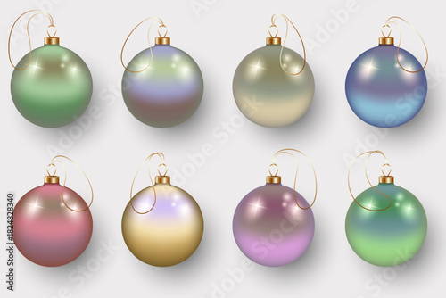 A set of eight rainbow Christmas ornaments